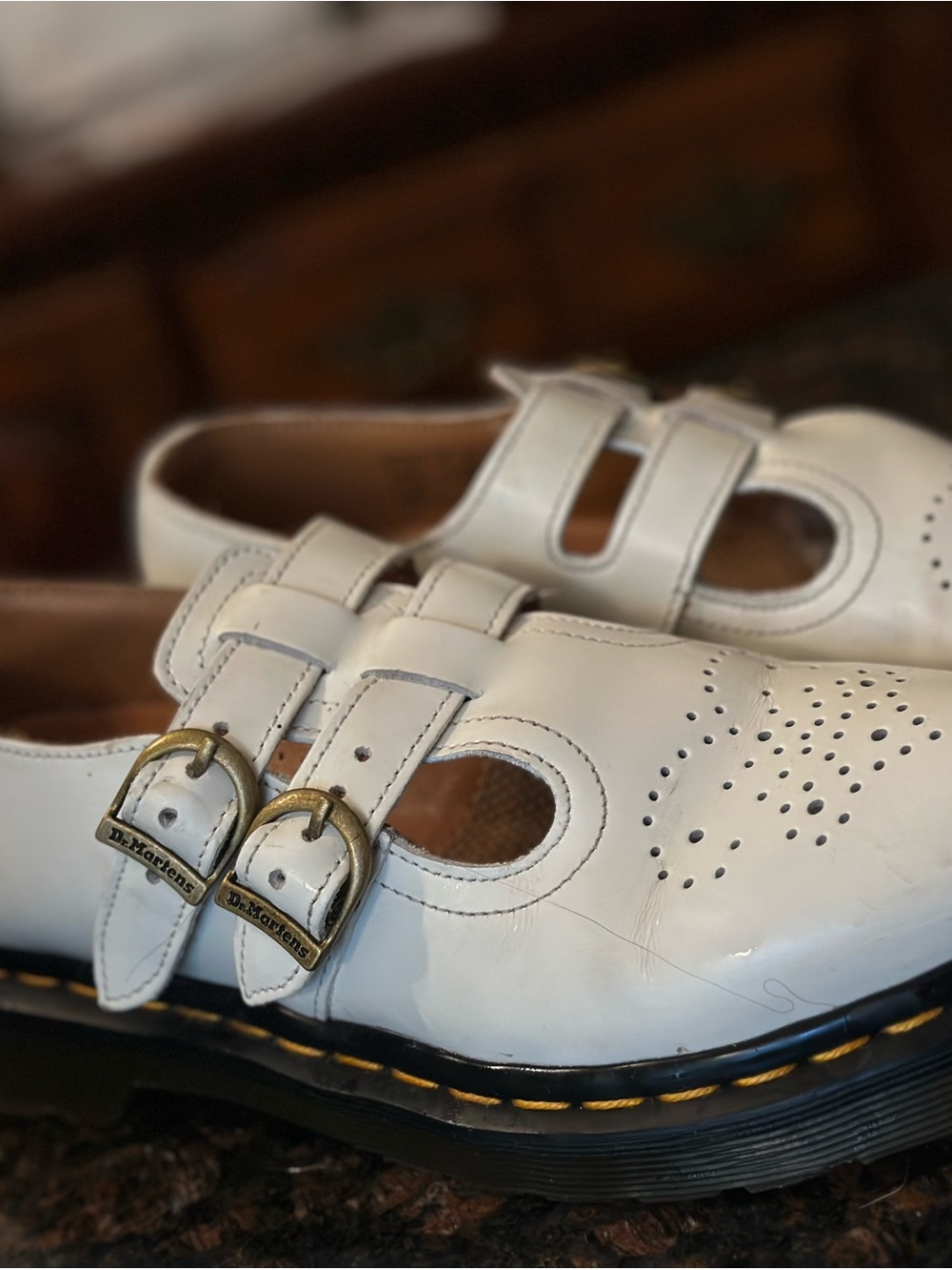 Dr. Martens White Double-Strap Mary Jane Clogs